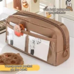 Large Capacity Flip Top Pen Pouch Pencil Stationery Box With Snap Zipper - Image 5