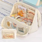 Large Capacity Pen Pouch With Detachable Transparent Layer Simple Stationery Pouch For Students