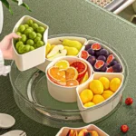 360-Degree Rotating 6-Compartment Snack Tray with Handle & Airtight Lid – Round Portable Food Storage Container for Fruits, Nuts, Candy - Image 3
