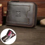 BULL 235 CAPTAIN 2 Fold Zipper Leather Wallet RFID Multi-Functional Card Holder - Image 2