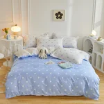 4-Piece Aloe Vera Cotton Bed Sheet Set Brushed Washed Cotton Duvet Cover