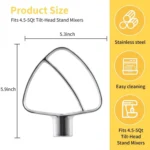 Stainless Steel Flat Beater For KitchenAid 4.5 & 5 QT Mixers - No Coating Chip-Resistant Attachment - Image 3