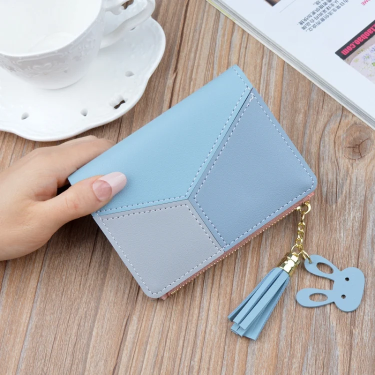 TBD060857301A_1.webp Short Leather Women Zipper Purse Panelled Wallets Trendy Coin Purse - Image 2