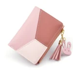 Short Leather Women Zipper Purse Panelled Wallets Trendy Coin Purse - Image 3