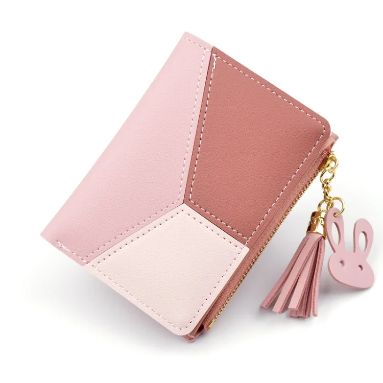 TBD060857301A_2.webp Short Leather Women Zipper Purse Panelled Wallets Trendy Coin Purse - Image 3