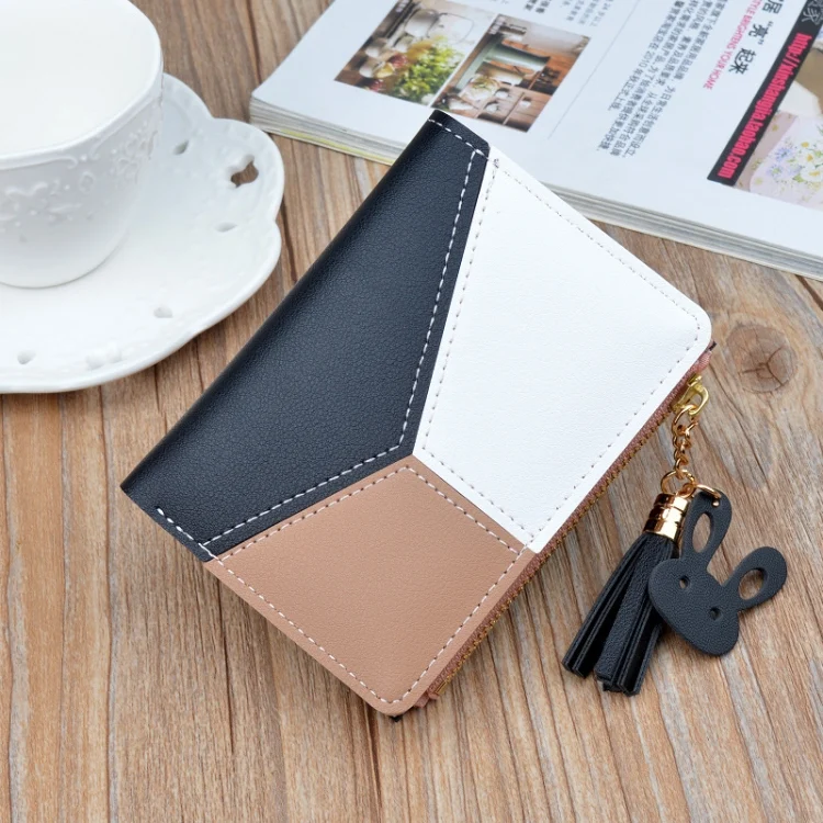 TBD060857301A_3.webp Short Leather Women Zipper Purse Panelled Wallets Trendy Coin Purse - Image 4