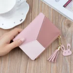Short Leather Women Zipper Purse Panelled Wallets Trendy Coin Purse - Image 6