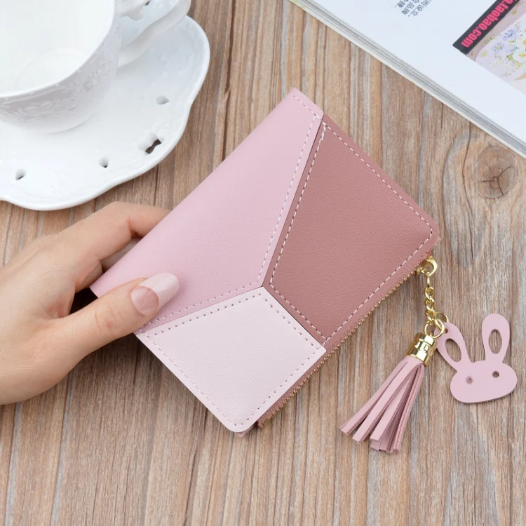 TBD060857301A_5.webp Short Leather Women Zipper Purse Panelled Wallets Trendy Coin Purse - Image 6