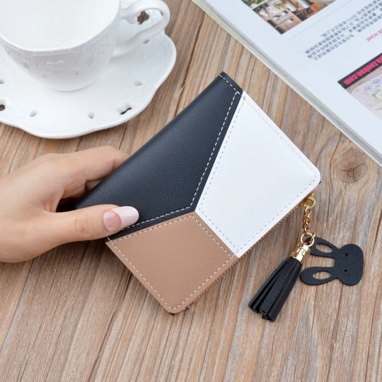 TBD060857301A_6.webp Short Leather Women Zipper Purse Panelled Wallets Trendy Coin Purse - Image 7