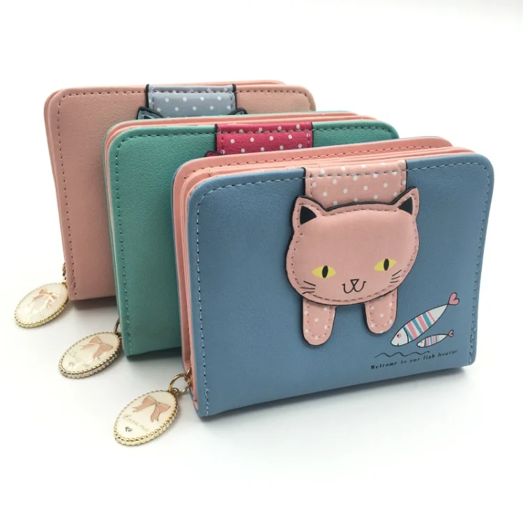 TBD060867001A_4.webp Women Cute Cat Wallet Small Zipper Wallet PU Leather Coin Purse Card Holder - Image 5