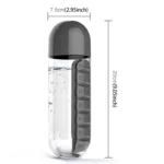 600ML Plastic Water Bottle with Daily Pill Box Organizer Drinking Bottles - Image 6