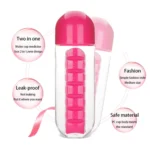 600ML Plastic Water Bottle with Daily Pill Box Organizer Drinking Bottles - Image 3