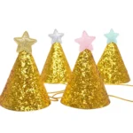 10 PCS Golden Birthday Hat Children Age Dress up Star Hat Glitter Cake Cap - Image 2