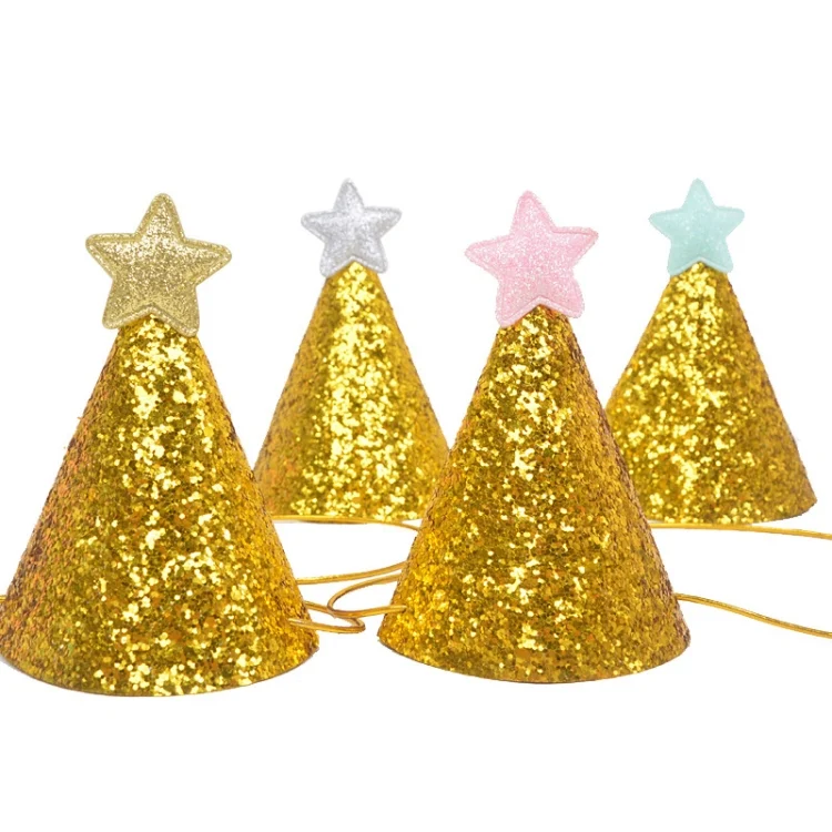 TBD065147701_B1.webp 10 PCS Golden Birthday Hat Children Age Dress up Star Hat Glitter Cake Cap - Image 2