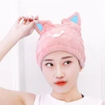 Coral Fleece Soft Absorbent Cat Ear Dry Hair Cap Thickened Adult Shower Cap