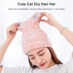 Coral Fleece Soft Absorbent Cat Ear Dry Hair Cap Thickened Adult Shower Cap - Image 5