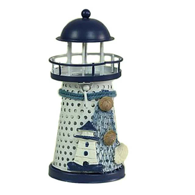 TBD077533801A.webp Mediterranean Style Round Hole tin Lighthouse Candlestick Home Desktop Decoration Wrought Iron Candlestick - Image 1