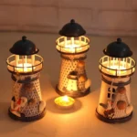 Mediterranean Style Round Hole tin Lighthouse Candlestick Home Desktop Decoration Wrought Iron Candlestick - Image 3