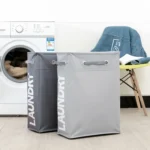 Drawstring Style Laundry Hamper PU Bottom Oxford Cloth Dirty Clothes Storage Bag Small Foldable Laundry Basket - Image 3