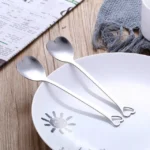 2 PCS Stainless Steel Spoon Portable Metal Coffee Teaspoon Creative Love Heart Shaped Wedding Party Gift Dinnerware