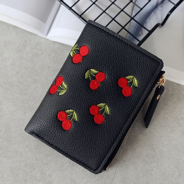 TBD083857501A.webp PU Leather Cherry Embroidery Coin Purse Card Holders - Image 1