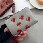PU Leather Cherry Embroidery Coin Purse Card Holders - Image 4