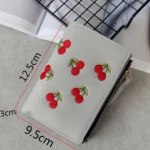 PU Leather Cherry Embroidery Coin Purse Card Holders - Image 7