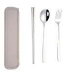 3pcs / Set Portable Stainless Steel Tableware Creative Set Chopsticks Spoon Fork Gift
