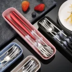 3pcs / Set Portable Stainless Steel Tableware Creative Set Chopsticks Spoon Fork Gift - Image 5