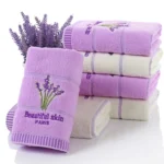 Pure Cotton Thicken Stripe Face Towels Lavender Pattern Absorbent Face Towels - Image 4