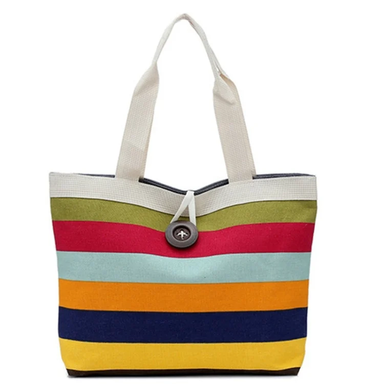 TBD097736201_B1.webp Color Canvas Stripe Contrast Color Shoulder Bag Large Capacity Handbag Green Shopping Bag - Image 2