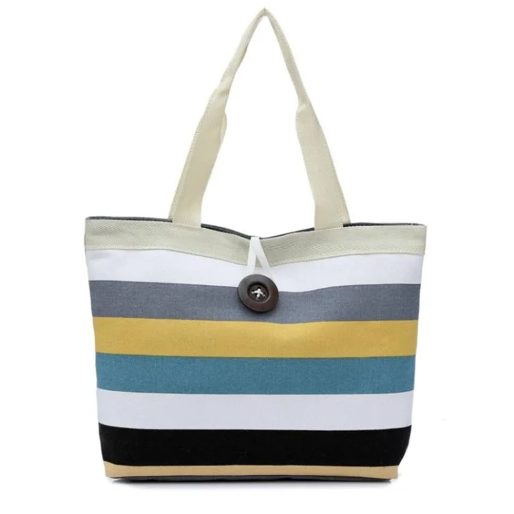 TBD097736201_B2.webp Color Canvas Stripe Contrast Color Shoulder Bag Large Capacity Handbag Green Shopping Bag - Image 3