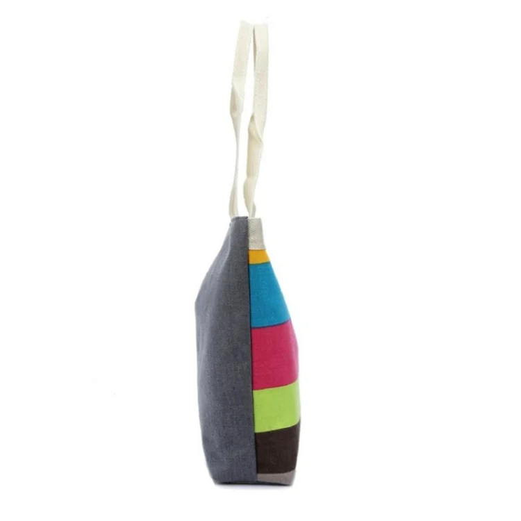 TBD097736201_B6.webp Color Canvas Stripe Contrast Color Shoulder Bag Large Capacity Handbag Green Shopping Bag - Image 7