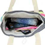 Color Canvas Stripe Contrast Color Shoulder Bag Large Capacity Handbag Green Shopping Bag - Image 8