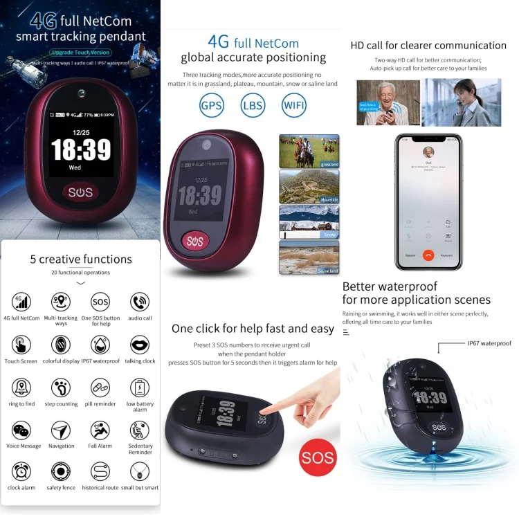 TGPS0033_B1.webp REACHFAR RF-V45-A Mini Touch Screen GPS Smart Tracker Pendant, Support SOS / Camera / Health Management / 4G LTE, For Asia/Europe/Africa - Image 2