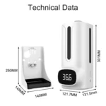 K9 Pro Plus Handsfree Non-contact Body Thermometer + 1000ml Automatic Non-contact Liquid Soap Dispenser with Base Mount, 15 Languages Voice Broadcast - Image 9
