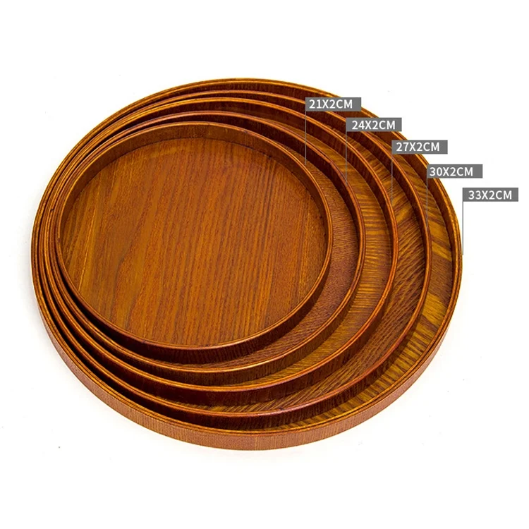 TST10365_3.webp Creative Round Solid Wood Tea Tray Hotel Wooden Tay Storage Tray, Diameter: 37.5cm - Image 4