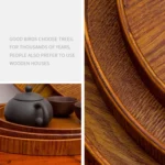 Creative Round Solid Wood Tea Tray Hotel Wooden Tay Storage Tray, Diameter: 37.5cm - Image 5