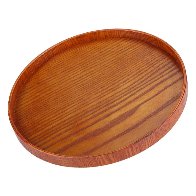TST1036_1.webp Creative Round Solid Wood Tea Tray Hotel Wooden Tay Storage Tray, Diameter: 21 cm - Image 2