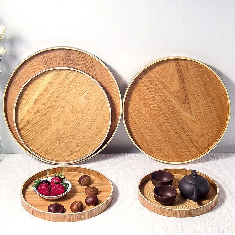TST10395_6.webp Creative Round Solid Wood Tea Tray Hotel Wooden Tay Storage Tray, Diameter: 37.5cm - Image 7