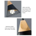 E27 Modern Lighting Iron Solid Wood Pendant Light Hanging Lamp - Image 4