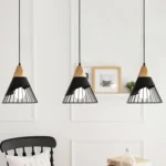 E27 Modern Lighting Iron Solid Wood Pendant Light Hanging Lamp - Image 6