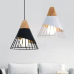 E27 Modern Lighting Iron Solid Wood Pendant Light Hanging Lamp - Image 9