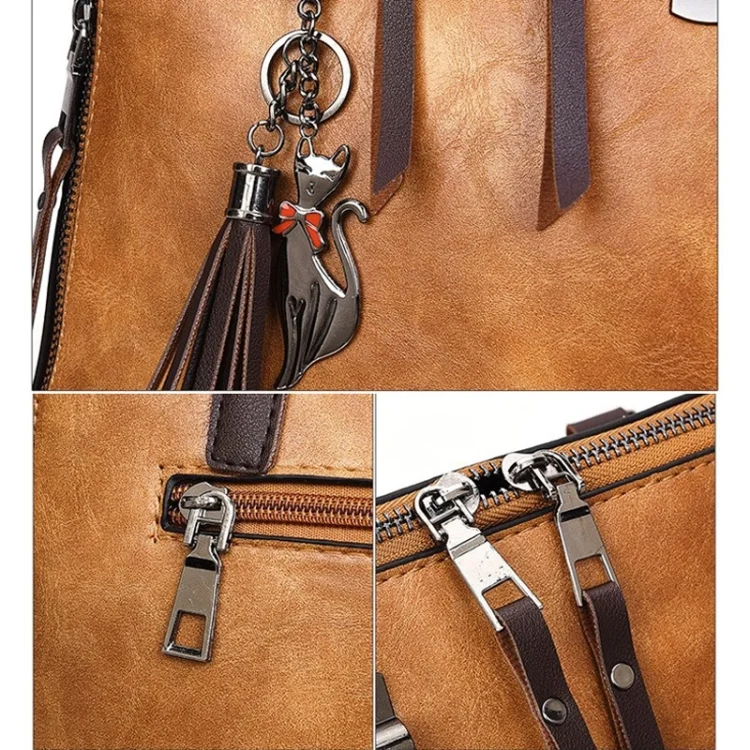 ZY13113244R_7.webp Casual PU Shoulder Bag Ladies Handbag Messenger Bag with Tassel and Cat Pendant - Image 8