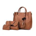 3 in 1 Casual PU Shoulder Bag Ladies Handbag Messenger Bag with Bear Tassel