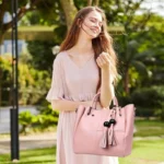 3 in 1 Casual PU Shoulder Bag Ladies Handbag Messenger Bag with Bear Tassel - Image 3