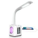 10W Touch Control 3-speed Adjustment Light DimmableEye Protection Table Lamp Coloured Night Light with Pen Holder & Alarm Clock - Image 2