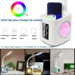 10W Touch Control 3-speed Adjustment Light DimmableEye Protection Table Lamp Coloured Night Light with Pen Holder & Alarm Clock - Image 6