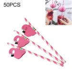 50 PCS 3D Flamingo Jungle Paper Straws Party Decorations Cocktail Straw (Pink)