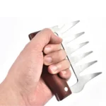 2 PCS Bear Claw Shaped stainless steel Barbecue Fork Chicken Shredded Wooden Handle  Anti-skid Creative Kitchen Fork Claw Meat Claw Splitter with - Image 2